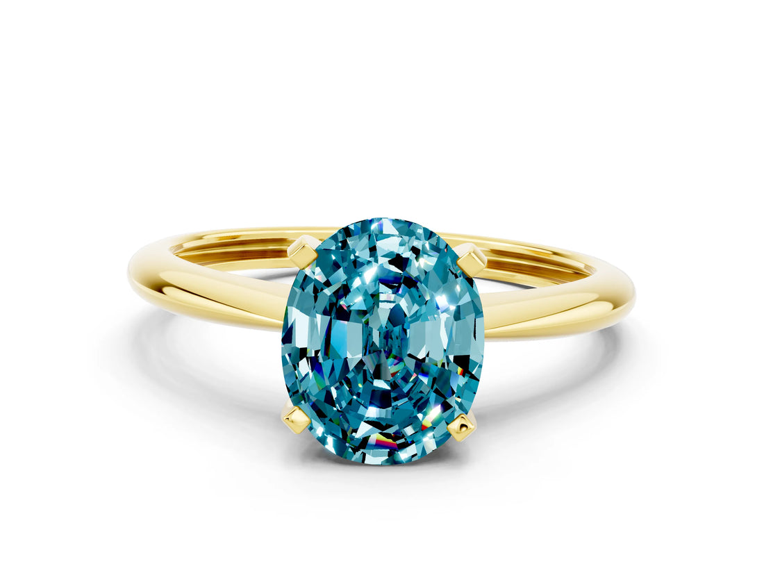 Yellow gold Oval Cut Blue Topaz Solitaire Engagement Ring with Classic Band and Four-Prong Setting_24