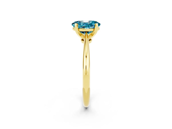 Yellow gold Oval Cut Blue Topaz Solitaire Engagement Ring with Classic Band and Four-Prong Setting
