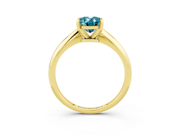 Yellow gold Oval Cut Blue Topaz Solitaire Engagement Ring with Classic Band and Four-Prong Setting