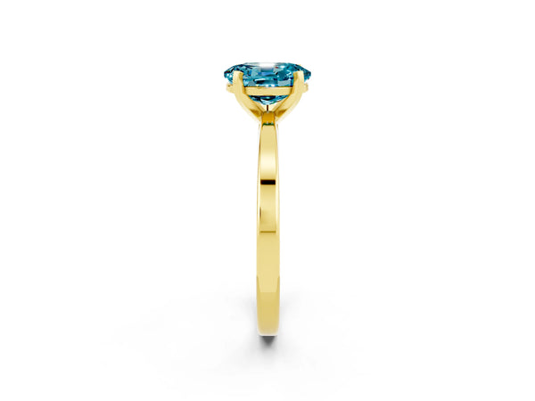 Yellow gold Oval Cut Blue Topaz Solitaire Engagement Ring with Classic Band and Four-Prong Setting