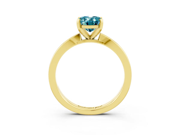 Yellow gold Oval Cut Blue Topaz Solitaire Engagement Ring with Classic Band and Four-Prong Setting