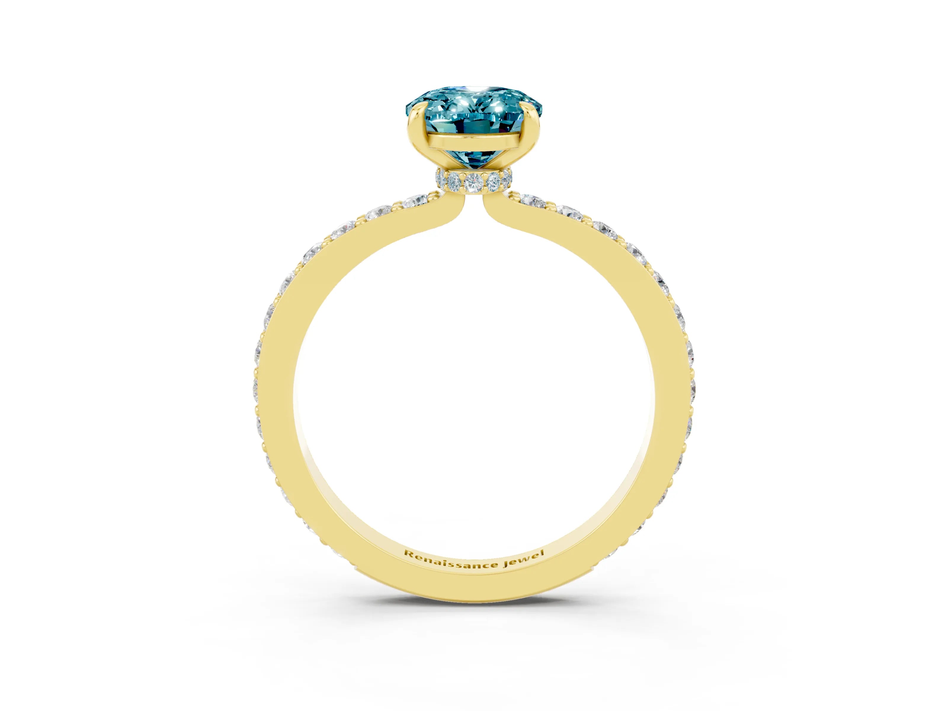 Yellow gold Oval Cut Blue Topaz Solitaire Engagement Ring with Pavé Band and Four-Prong Setting_15