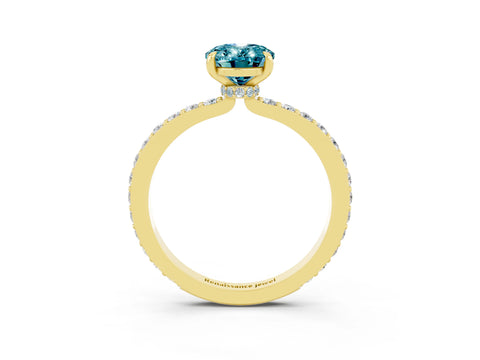 Yellow gold Oval Cut Blue Topaz Solitaire Engagement Ring with Pavé Band and Four-Prong Setting_15