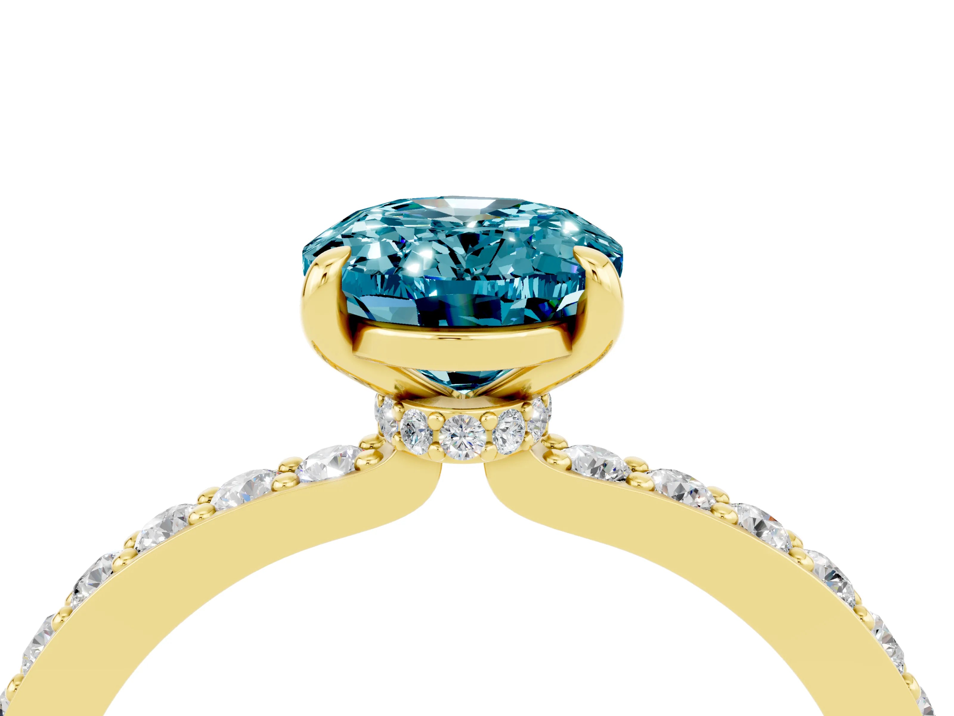 Yellow gold Oval Cut Blue Topaz Solitaire Engagement Ring with Pavé Band and Four-Prong Setting_16