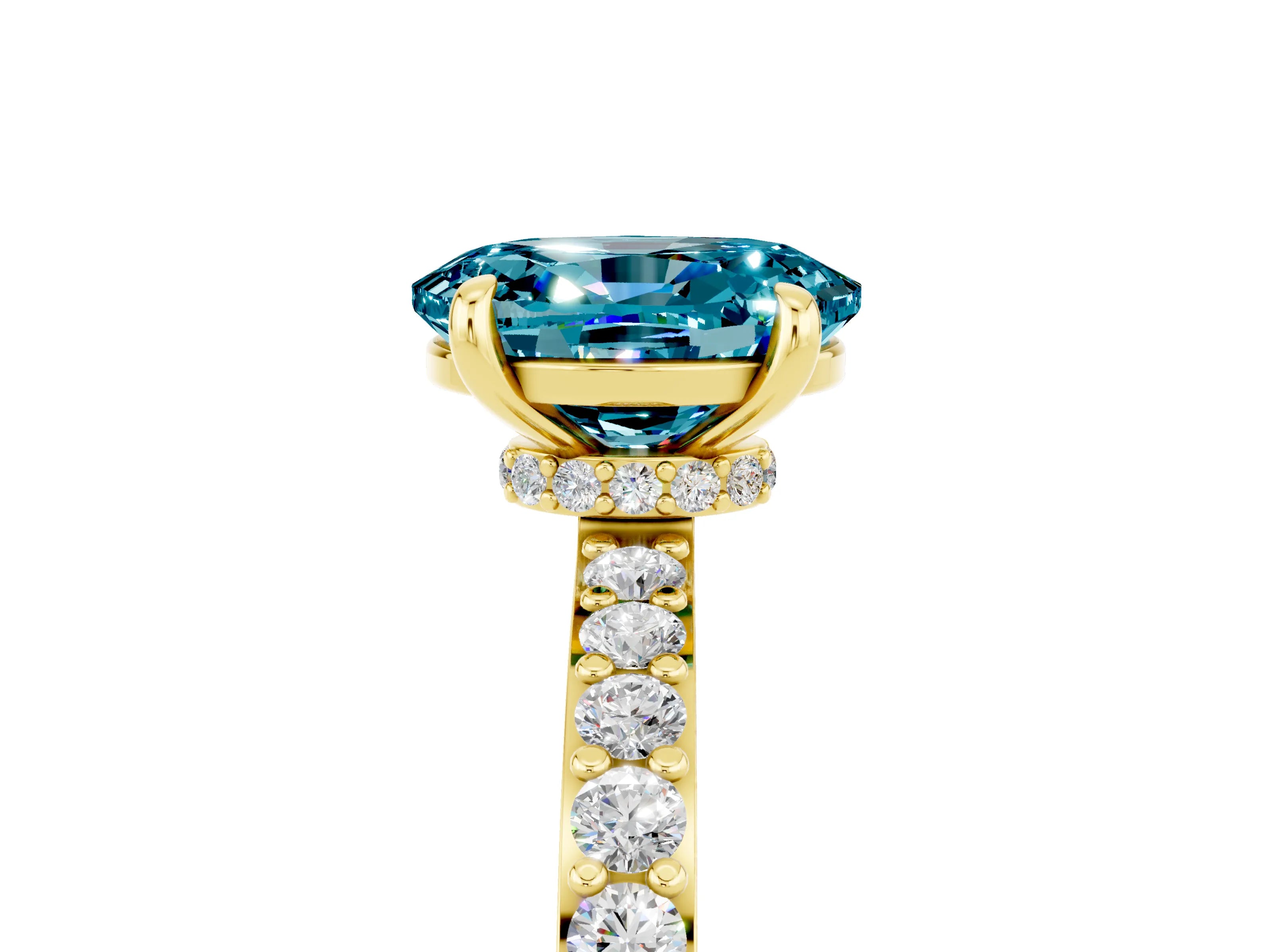 Yellow gold Oval Cut Blue Topaz Solitaire Engagement Ring with Pavé Band and Four-Prong Setting_17