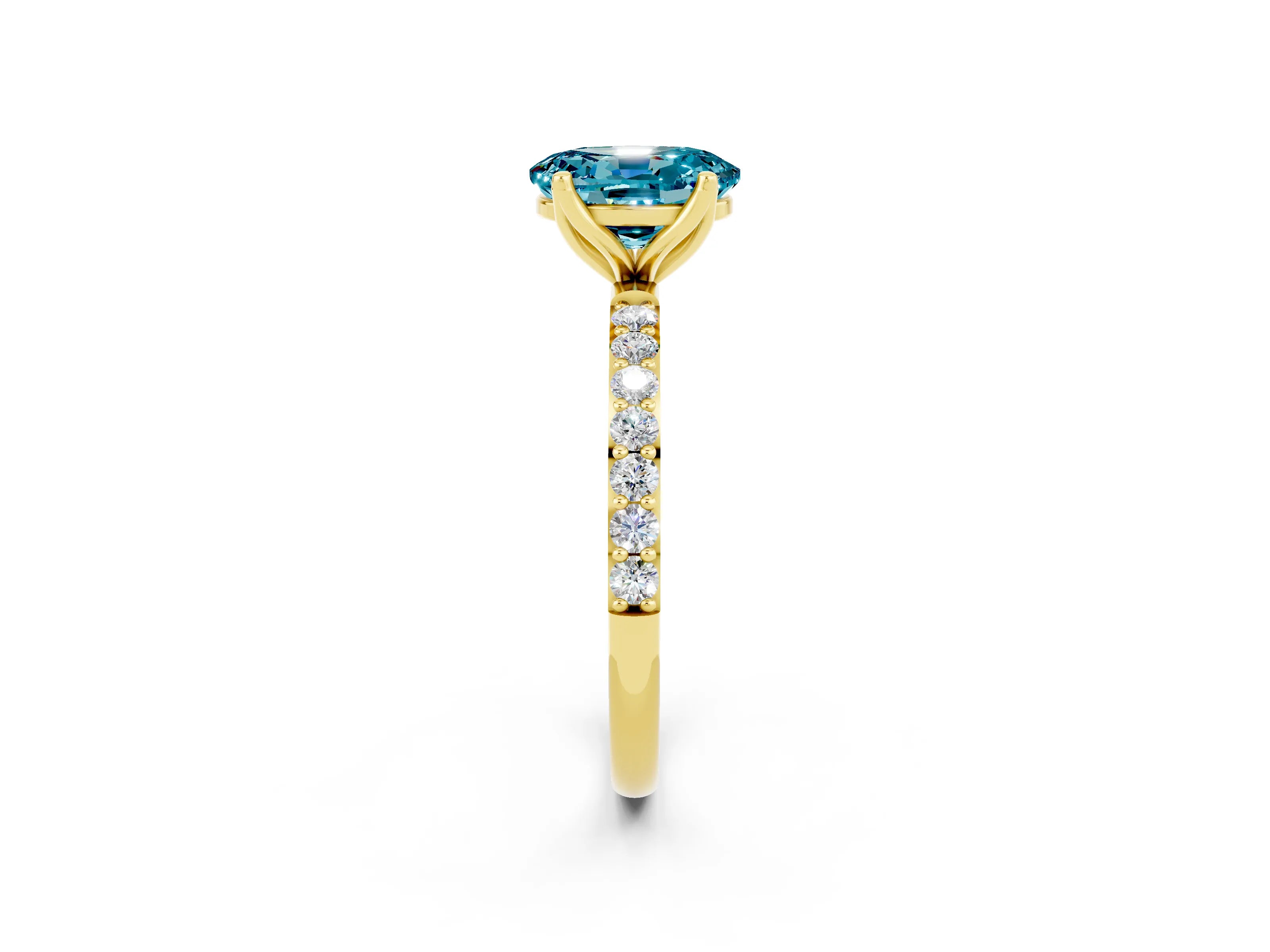 Yellow gold Oval Cut Blue Topaz Solitaire Engagement Ring with Pavé Band and Prong Setting_2