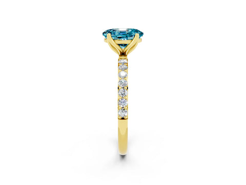 Yellow gold Oval Cut Blue Topaz Solitaire Engagement Ring with Pavé Band and Prong Setting_2
