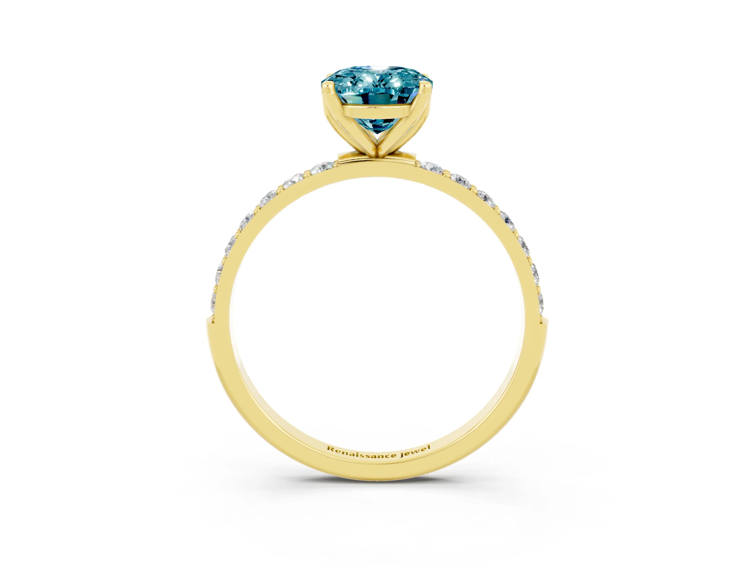 Yellow gold Oval Cut Blue Topaz Solitaire Engagement Ring with Pavé Band and Prong Setting_3