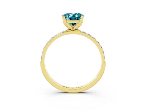 Yellow gold Oval Cut Blue Topaz Solitaire Engagement Ring with Pavé Band and Prong Setting_3