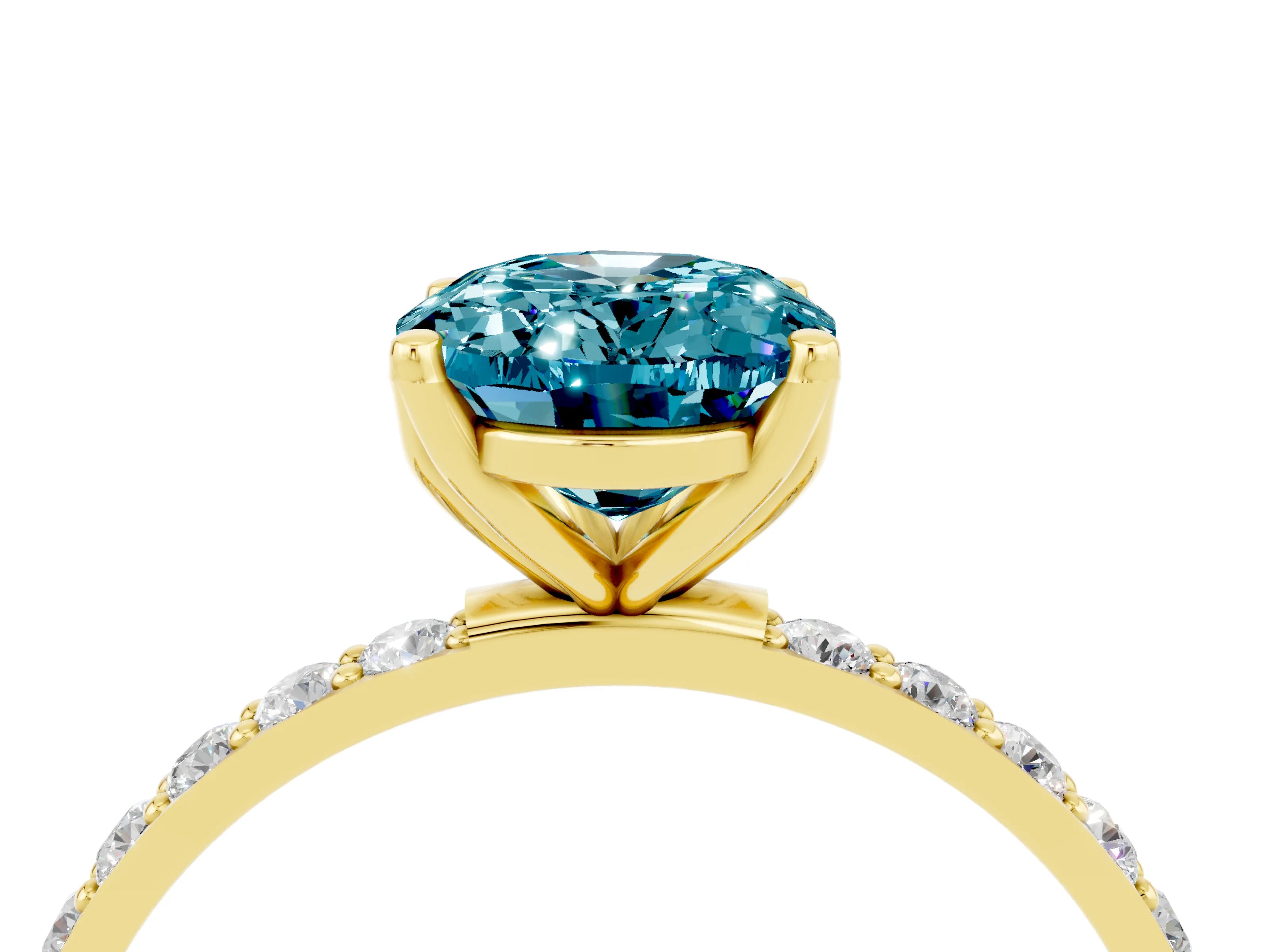 Yellow gold Oval Cut Blue Topaz Solitaire Engagement Ring with Pavé Band and Prong Setting_4