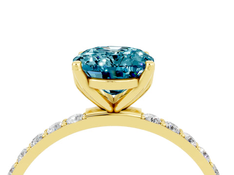 Yellow gold Oval Cut Blue Topaz Solitaire Engagement Ring with Pavé Band and Prong Setting_4