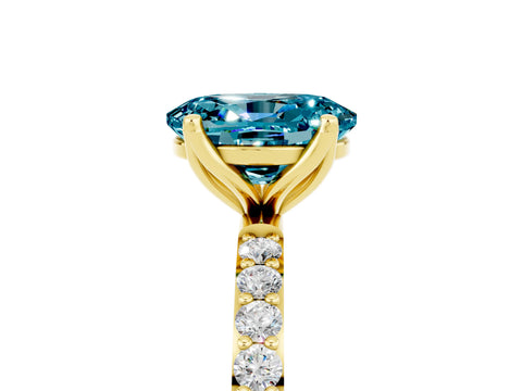 Yellow gold Oval Cut Blue Topaz Solitaire Engagement Ring with Pavé Band and Prong Setting_5