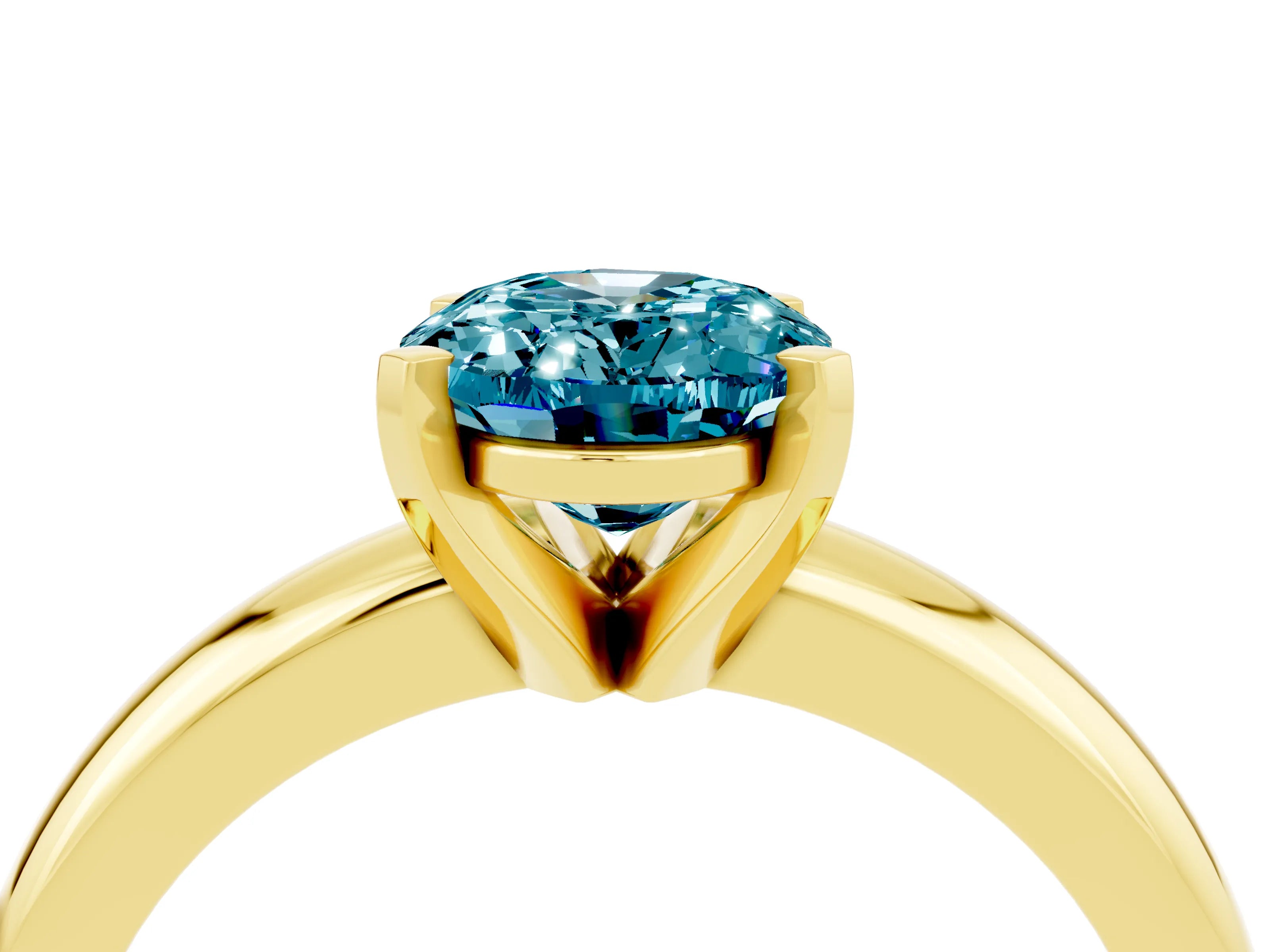 Yellow gold Oval Cut Blue Topaz Solitaire Engagement Ring with Round Band and Four-Prong Setting_4