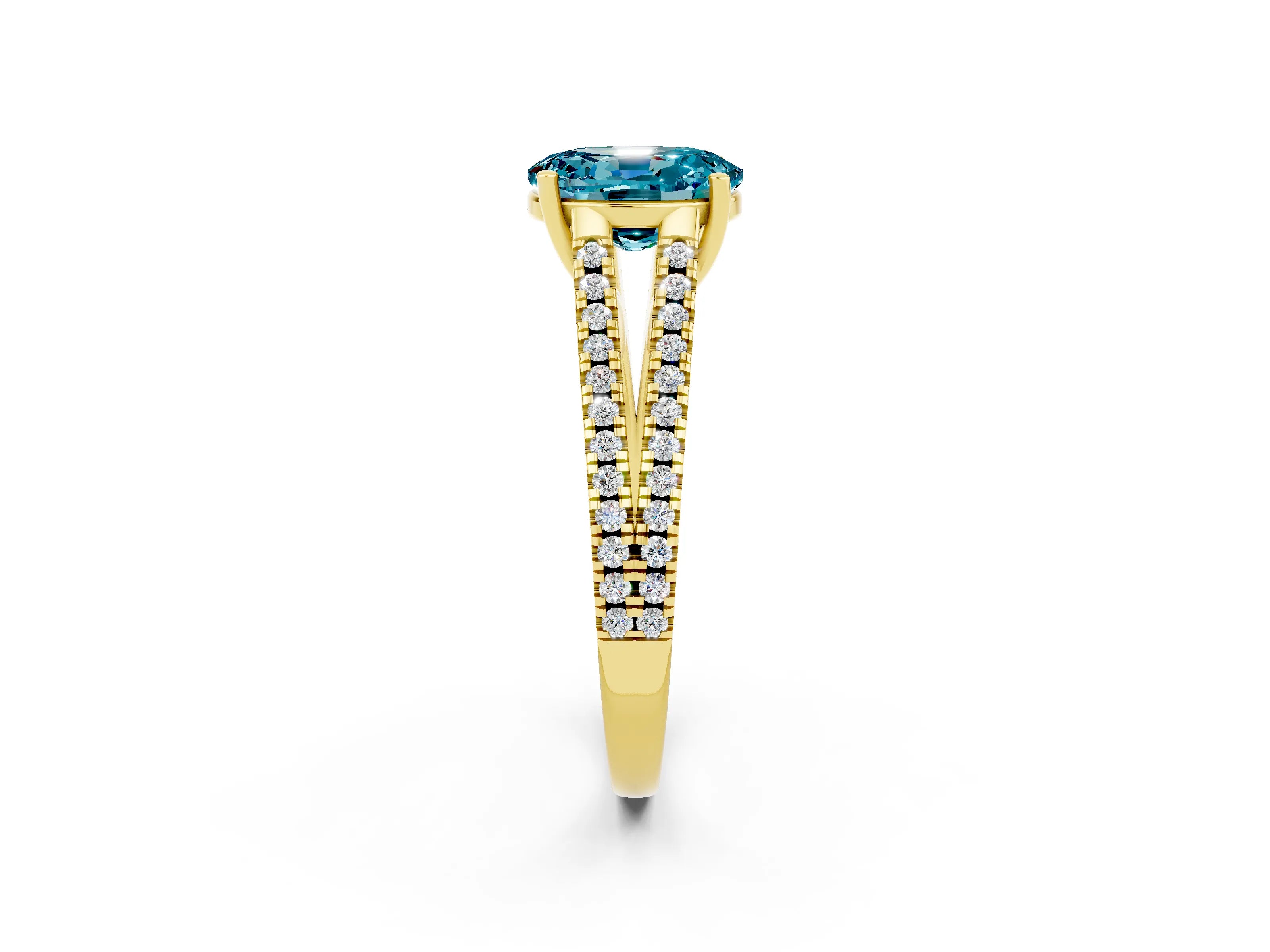 Yellow gold Oval Cut Blue Topaz Solitaire Engagement Ring with Split Shank Pavé Band_2