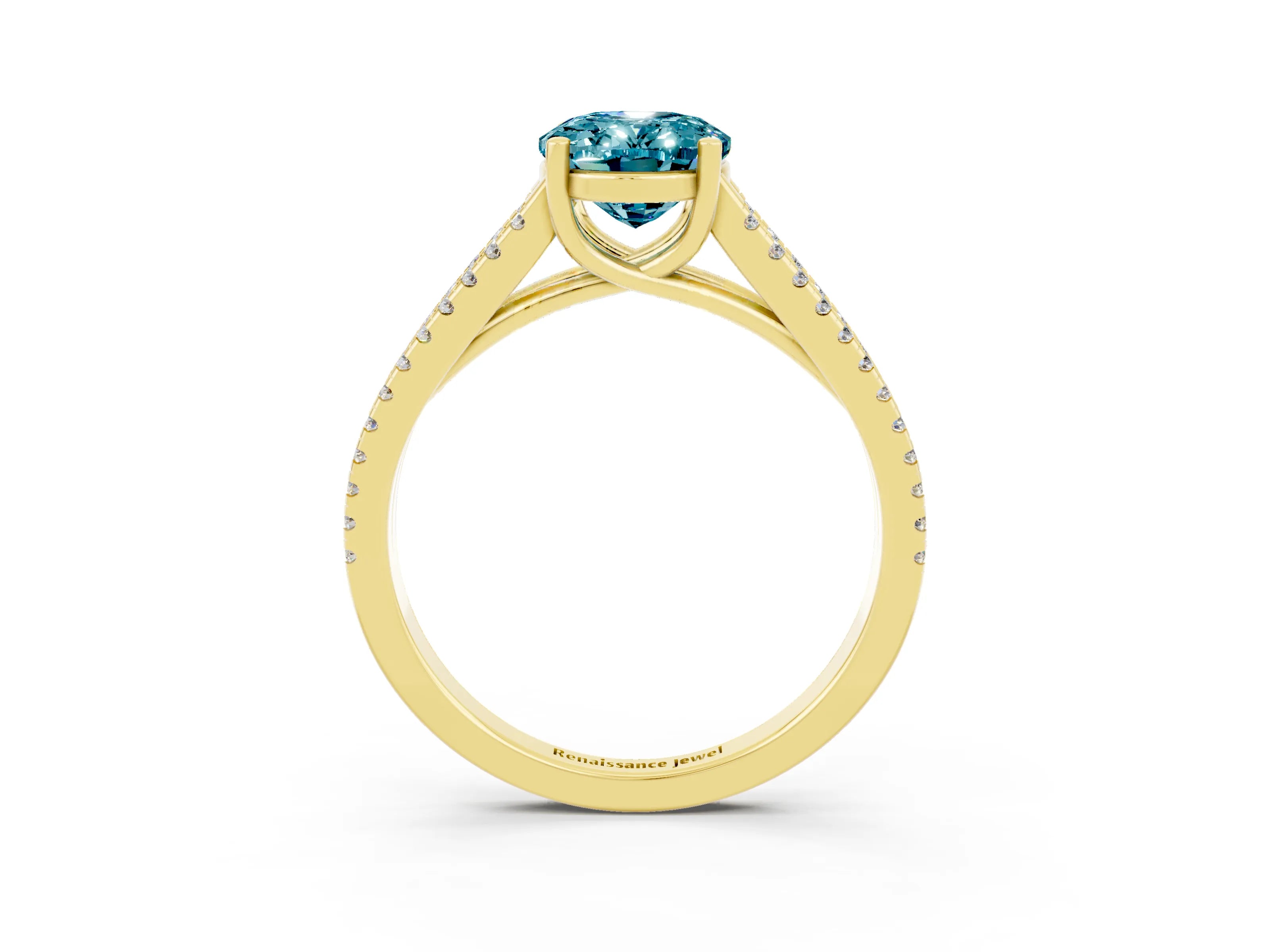 Yellow gold Oval Cut Blue Topaz Solitaire Engagement Ring with Split Shank Pavé Band_3