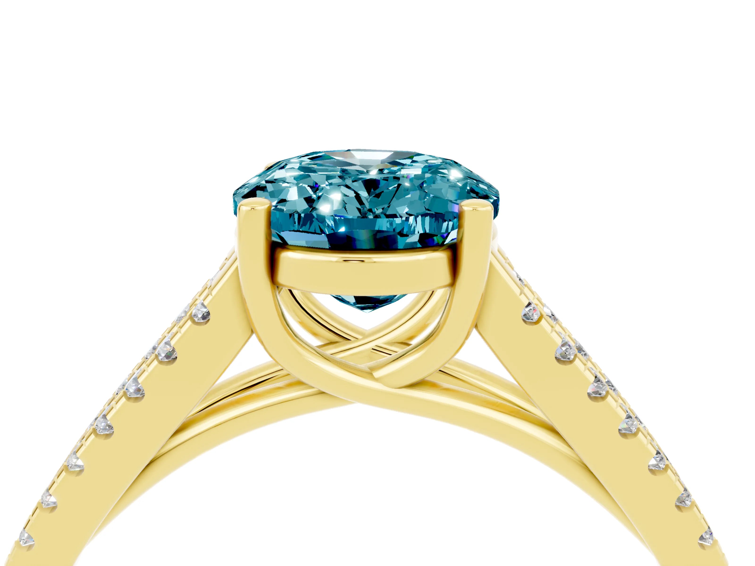 Yellow gold Oval Cut Blue Topaz Solitaire Engagement Ring with Split Shank Pavé Band_4