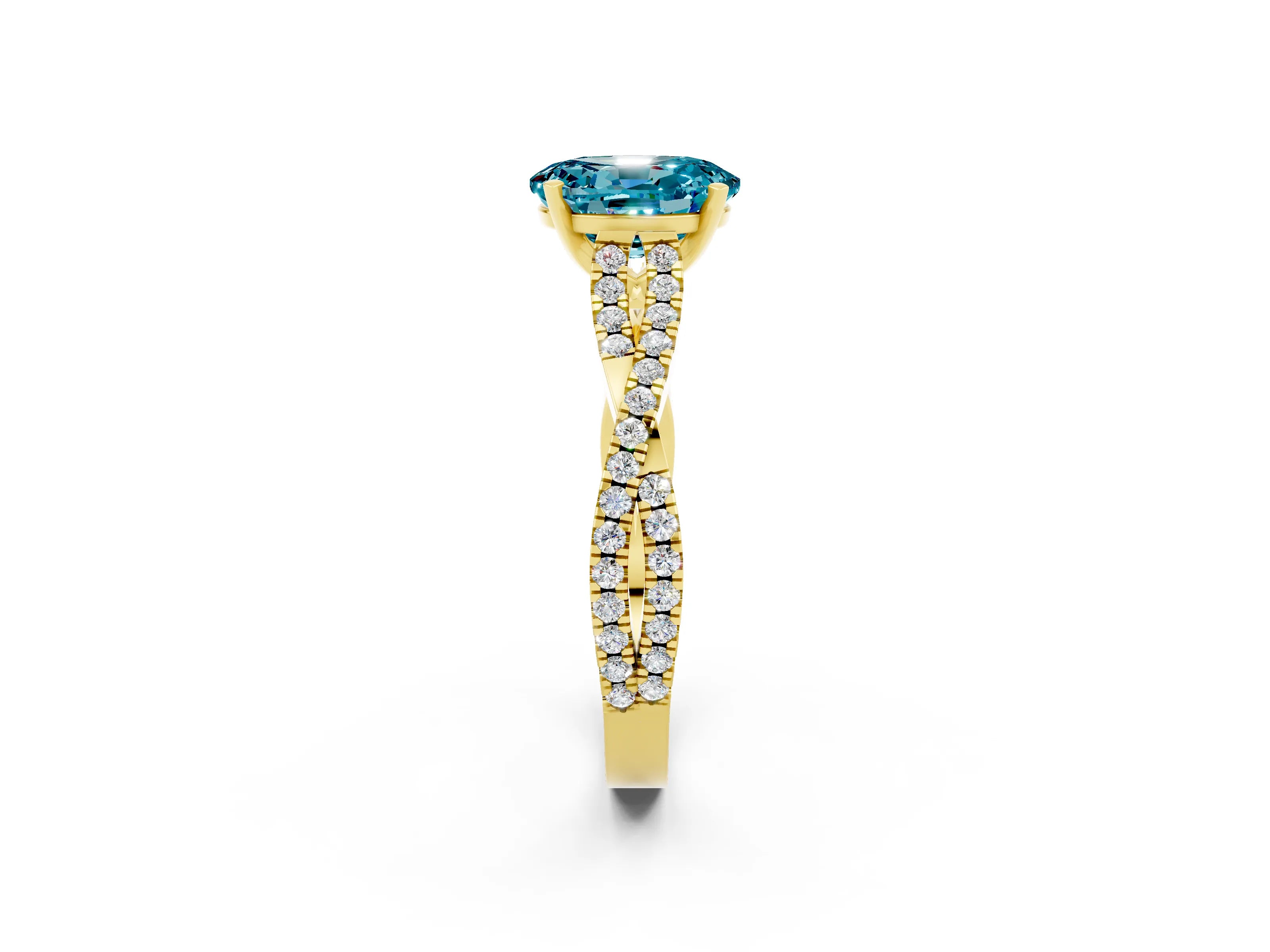 Yellow gold Oval Cut Blue Topaz Solitaire Engagement Ring with Twisted Pavé Band and Four-Prong Setting_2