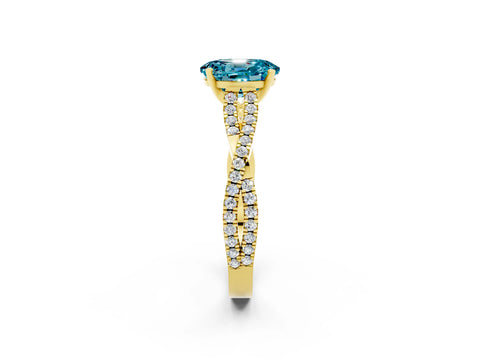 Yellow gold Oval Cut Blue Topaz Solitaire Engagement Ring with Twisted Pavé Band and Four-Prong Setting_2