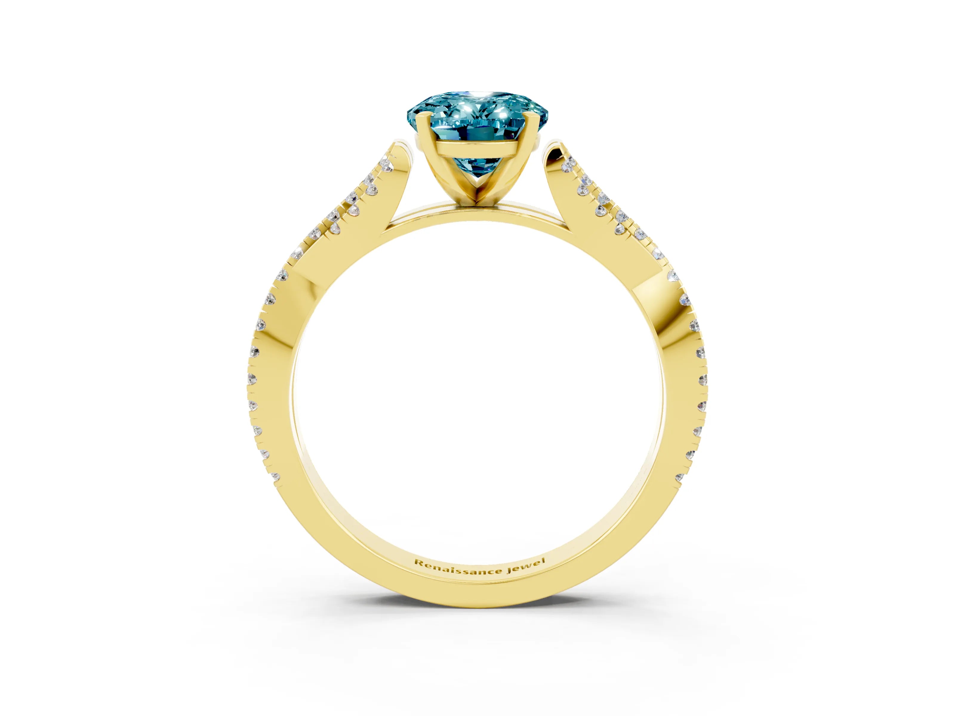 Yellow gold Oval Cut Blue Topaz Solitaire Engagement Ring with Twisted Pavé Band and Four-Prong Setting_3