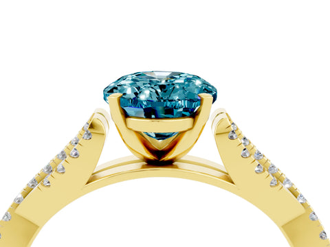 Yellow gold Oval Cut Blue Topaz Solitaire Engagement Ring with Twisted Pavé Band and Four-Prong Setting_4