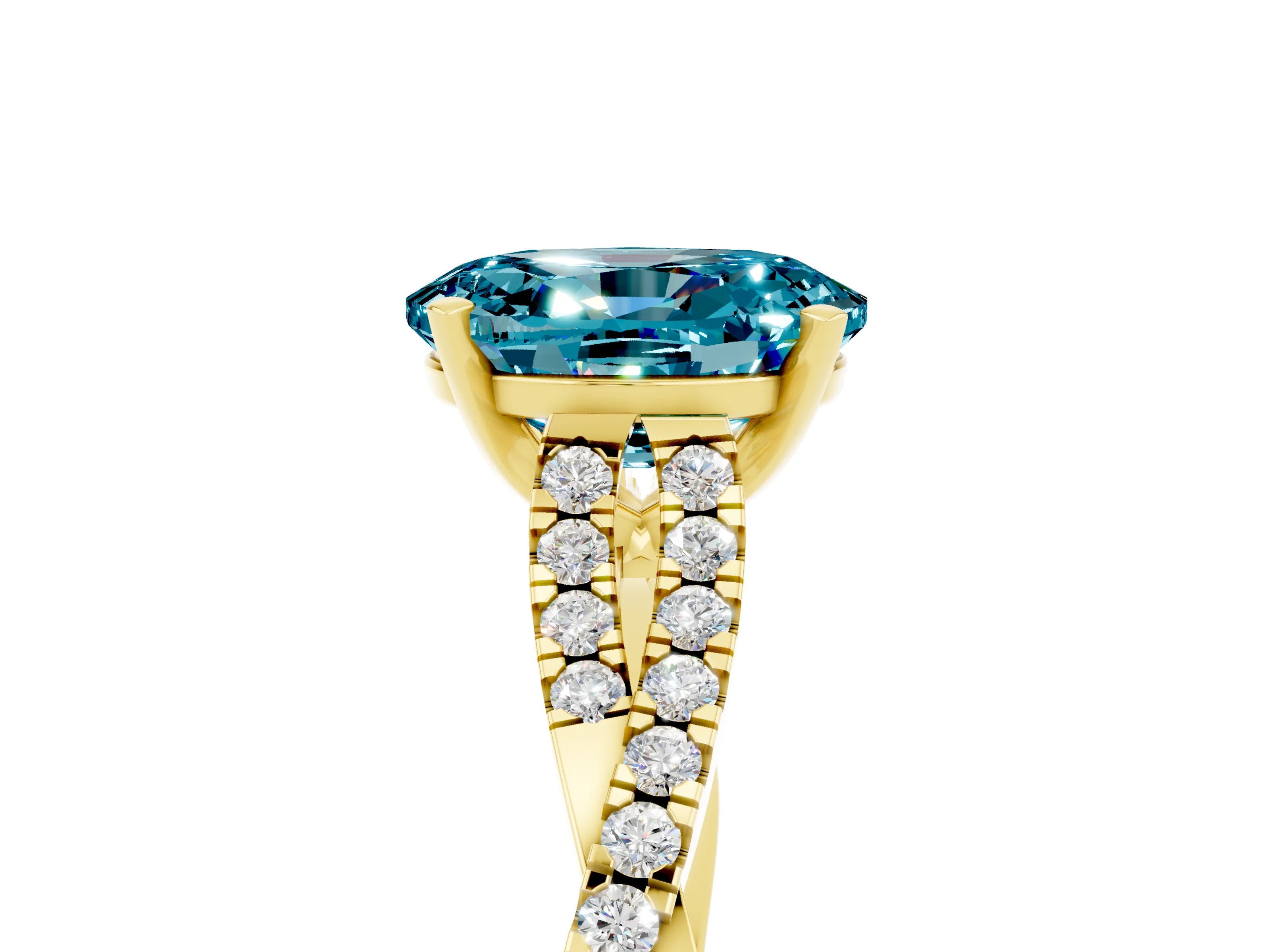Yellow gold Oval Cut Blue Topaz Solitaire Engagement Ring with Twisted Pavé Band and Four-Prong Setting_5