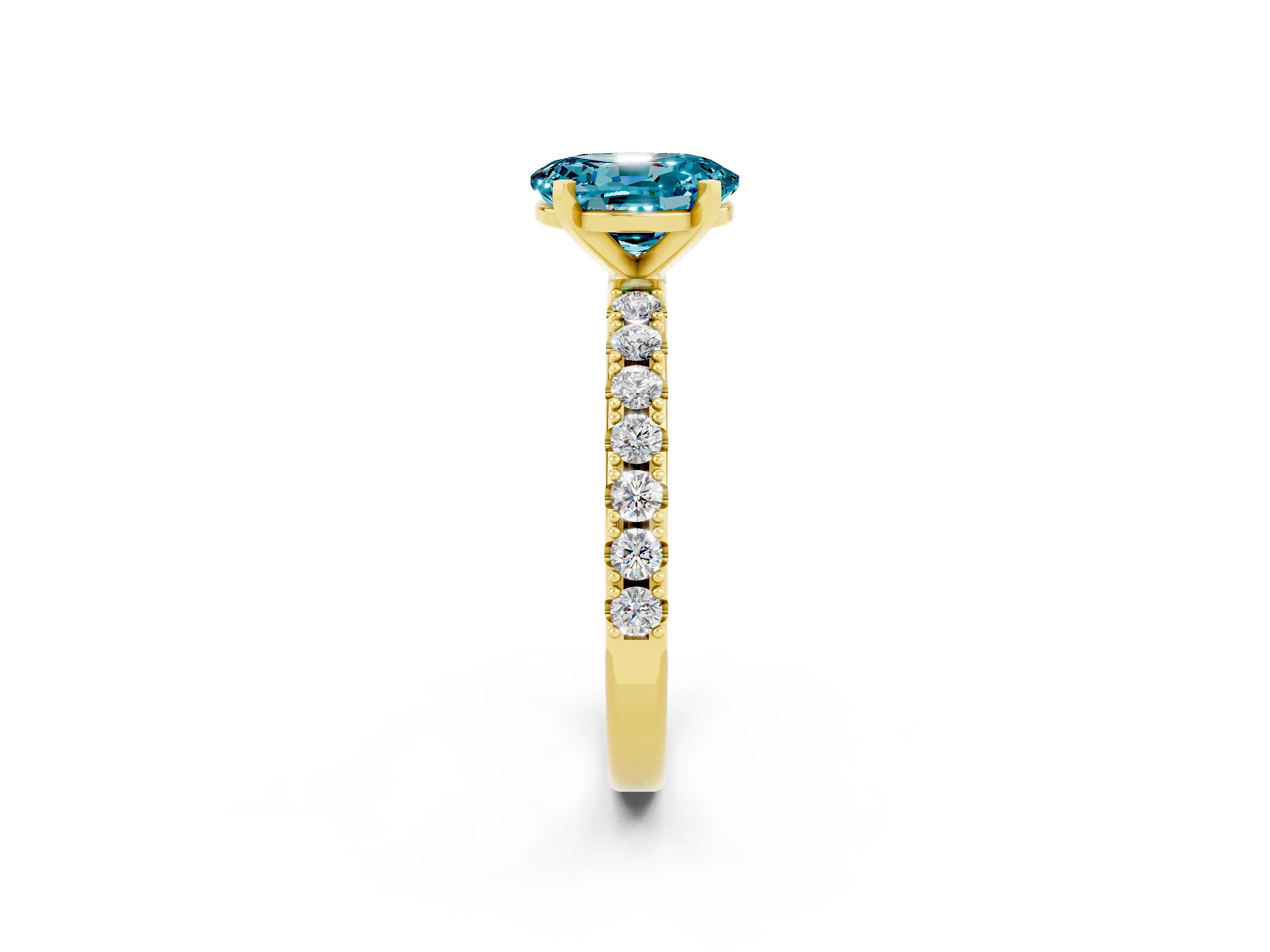 Yellow gold Oval Cut Blue Topaz Solitaire Pavé Band with Four-Prong Setting_2