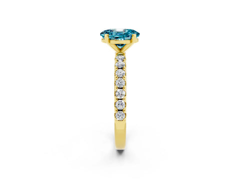 Yellow gold Oval Cut Blue Topaz Solitaire Pavé Band with Four-Prong Setting_2