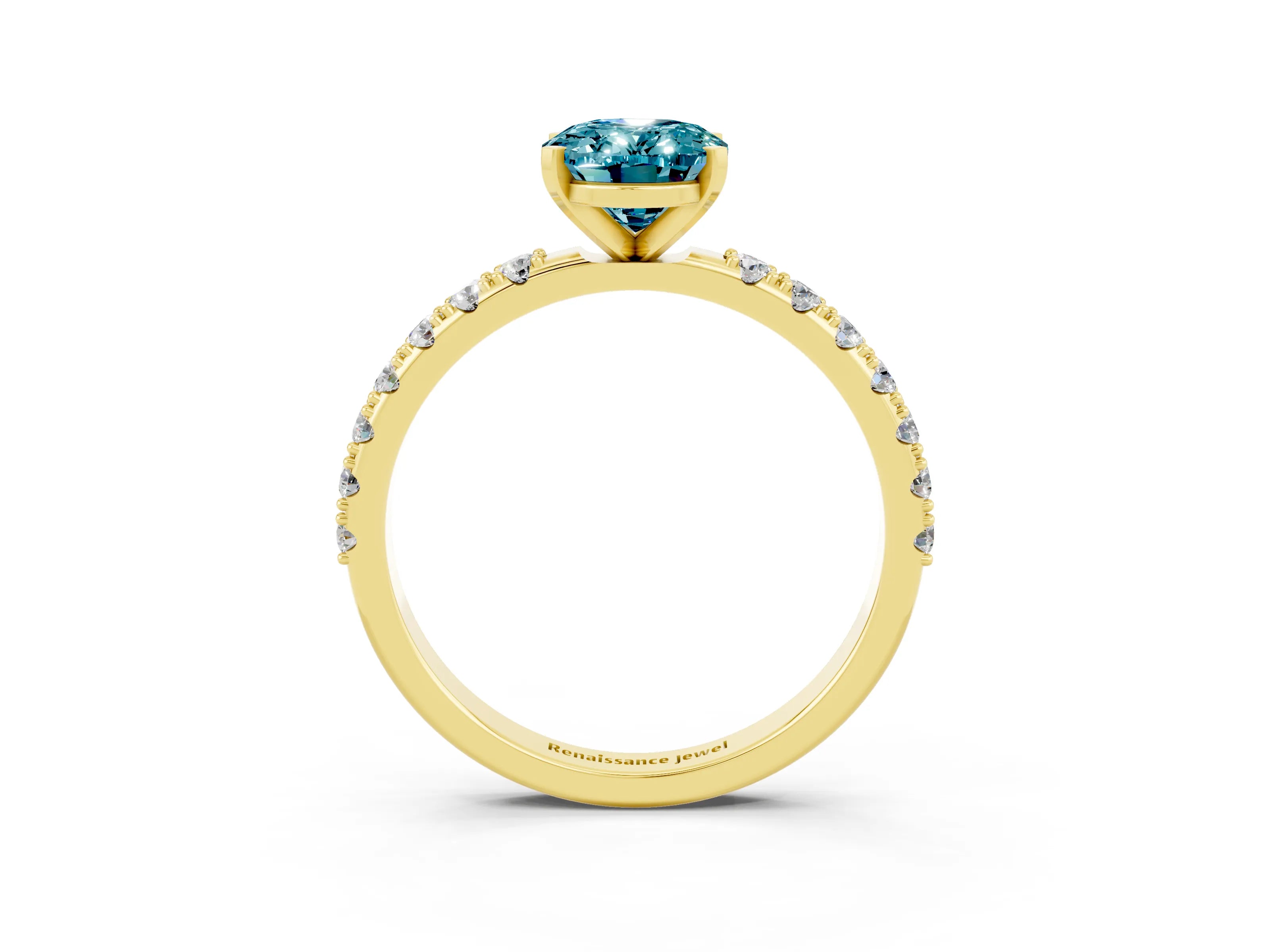 Yellow gold Oval Cut Blue Topaz Solitaire Pavé Band with Four-Prong Setting_3