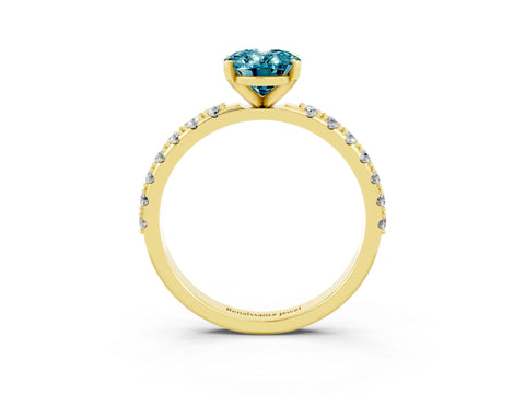 Yellow gold Oval Cut Blue Topaz Solitaire Pavé Band with Four-Prong Setting_3