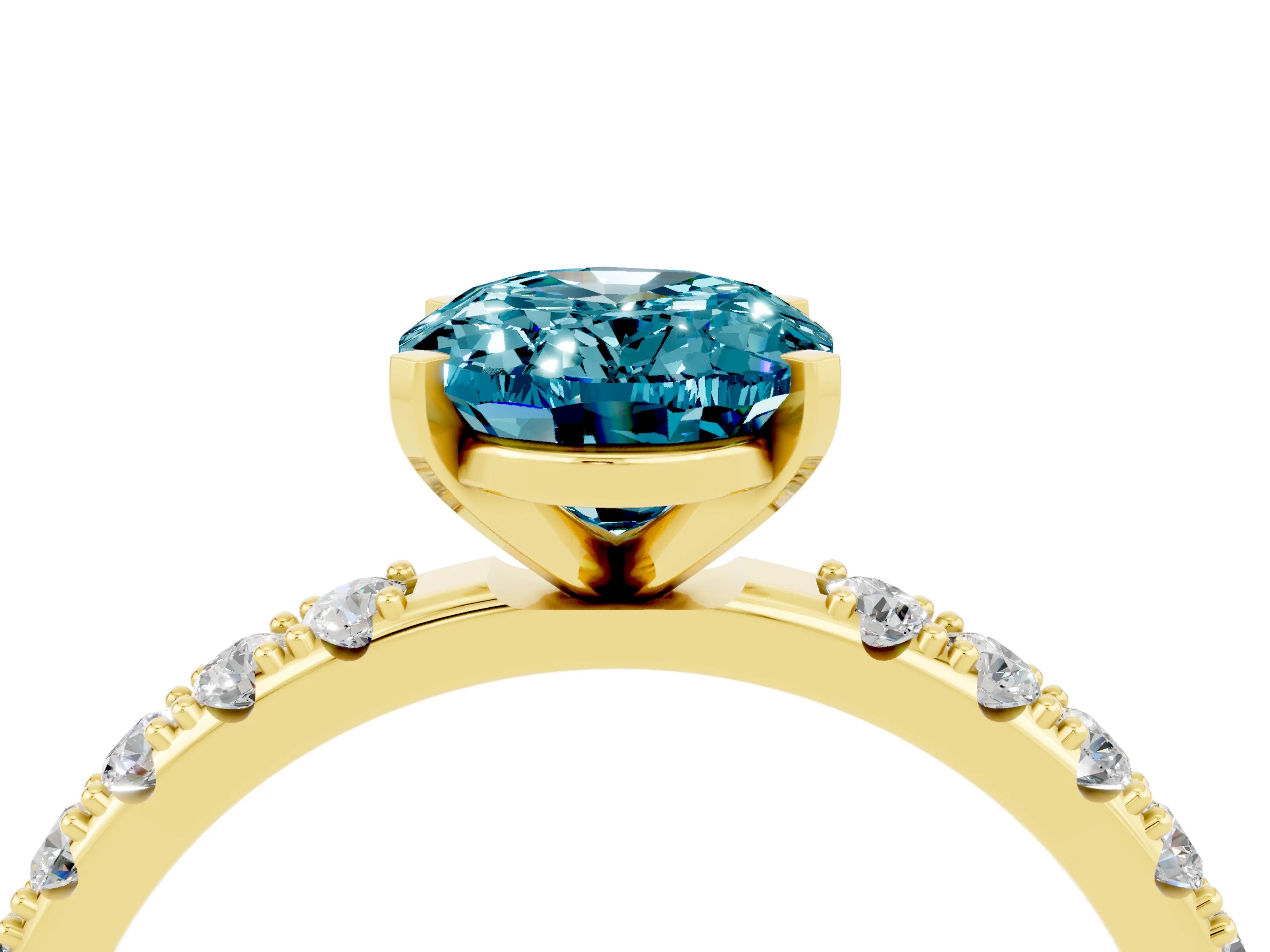 Yellow gold Oval Cut Blue Topaz Solitaire Pavé Band with Four-Prong Setting_4