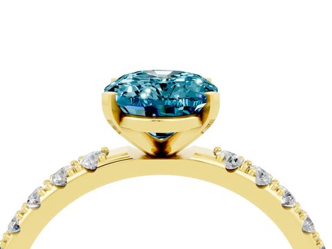 Yellow gold Oval Cut Blue Topaz Solitaire Pavé Band with Four-Prong Setting_4