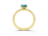 Yellow gold Oval Cut Blue Topaz Solitaire Pavé Engagement Ring with Round Band and Prong Setting_15