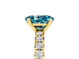 Yellow gold Oval Cut Blue Topaz Solitaire Pavé Engagement Ring with Round Band and Prong Setting_17