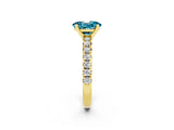 Yellow gold Oval Cut Blue Topaz Solitaire Pavé Engagement Ring with Round Band and Prong Setting_68