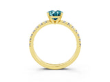 Yellow gold Oval Cut Blue Topaz Solitaire Pavé Engagement Ring with Round Band and Prong Setting_69