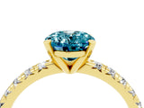 Yellow gold Oval Cut Blue Topaz Solitaire Pavé Engagement Ring with Round Band and Prong Setting_70