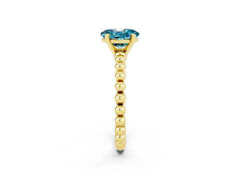 Yellow gold Oval Cut Blue Topaz Solitaire Ring with Beaded Band and Prong Setting_2
