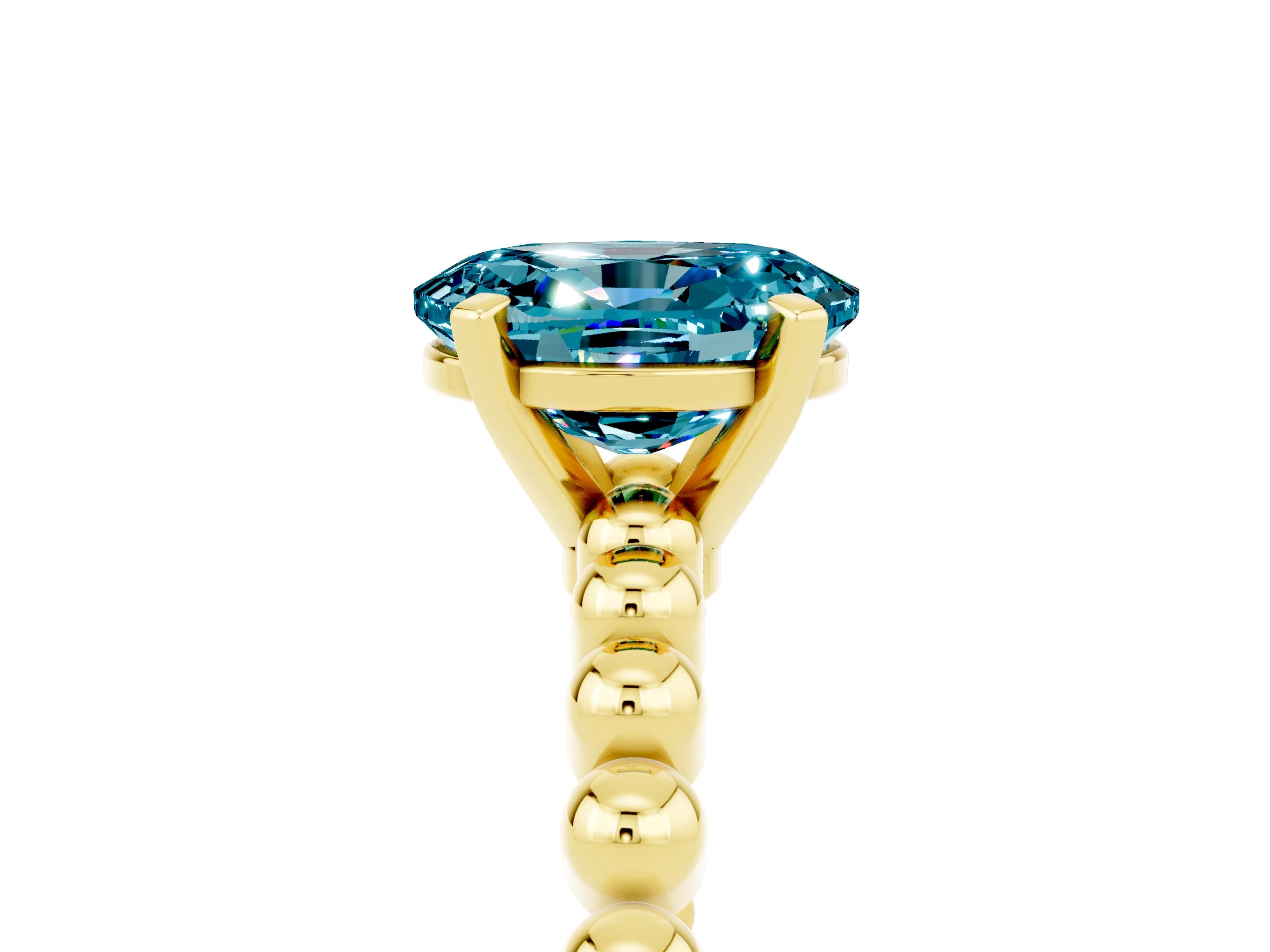 Yellow gold Oval Cut Blue Topaz Solitaire Ring with Beaded Band and Prong Setting_5