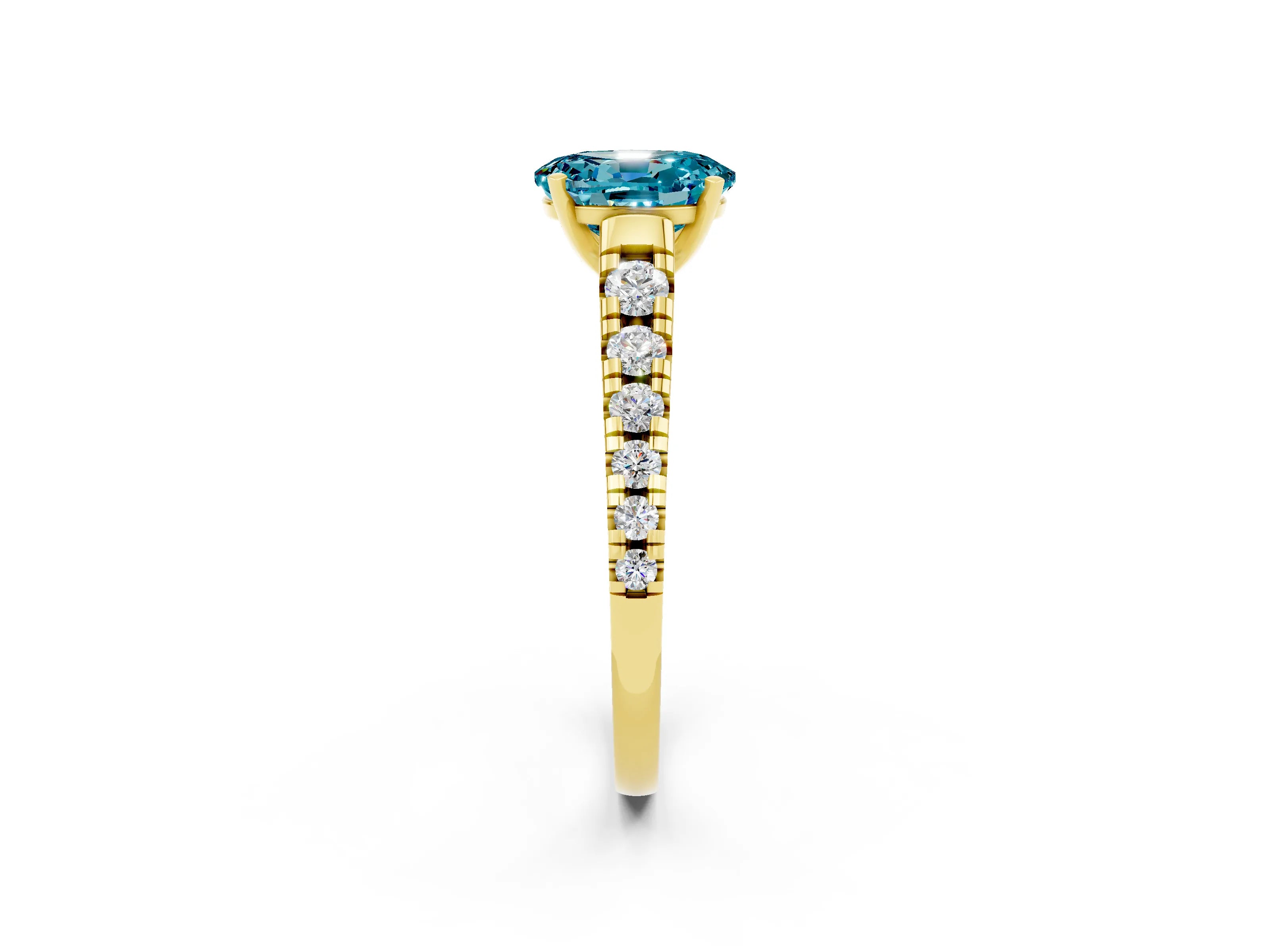 Yellow gold Oval Cut Blue Topaz Solitaire Ring with Cathedral Setting and Pavé Band_2