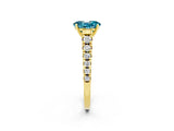 Yellow gold Oval Cut Blue Topaz Solitaire Ring with Cathedral Setting and Pavé Band_2