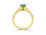 Yellow gold Oval Cut Blue Topaz Solitaire Ring with Cathedral Setting and Pavé Band_3