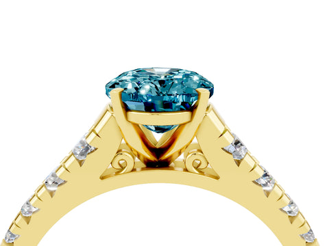 Yellow gold Oval Cut Blue Topaz Solitaire Ring with Cathedral Setting and Pavé Band_4