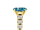 Yellow gold Oval Cut Blue Topaz Solitaire Ring with Cathedral Setting and Pavé Band_5