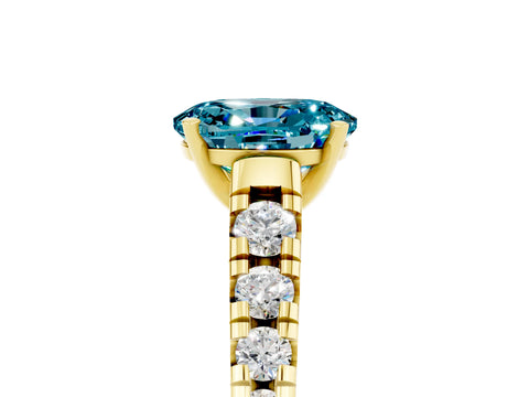 Yellow gold Oval Cut Blue Topaz Solitaire Ring with Cathedral Setting and Pavé Band_5