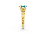 Yellow gold Oval Cut Blue Topaz Solitaire Ring with Filigree Band and Four-Prong Setting_26