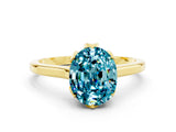 Yellow gold Oval Cut Blue Topaz Solitaire Ring with Flower Prong Setting and Classic Band_36