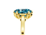Yellow gold Oval Cut Blue Topaz Solitaire Ring with Flower Prong Setting and Classic Band_41