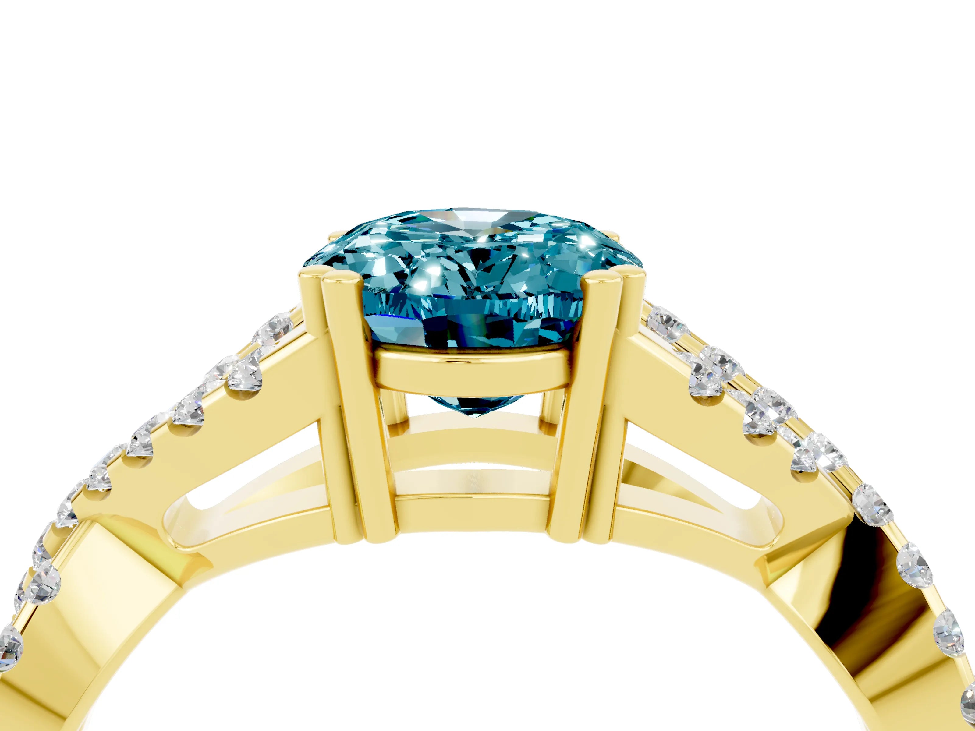 Yellow gold Oval Cut Blue Topaz Solitaire Ring with Four-Prong Setting and Twisted Pavé Band_4