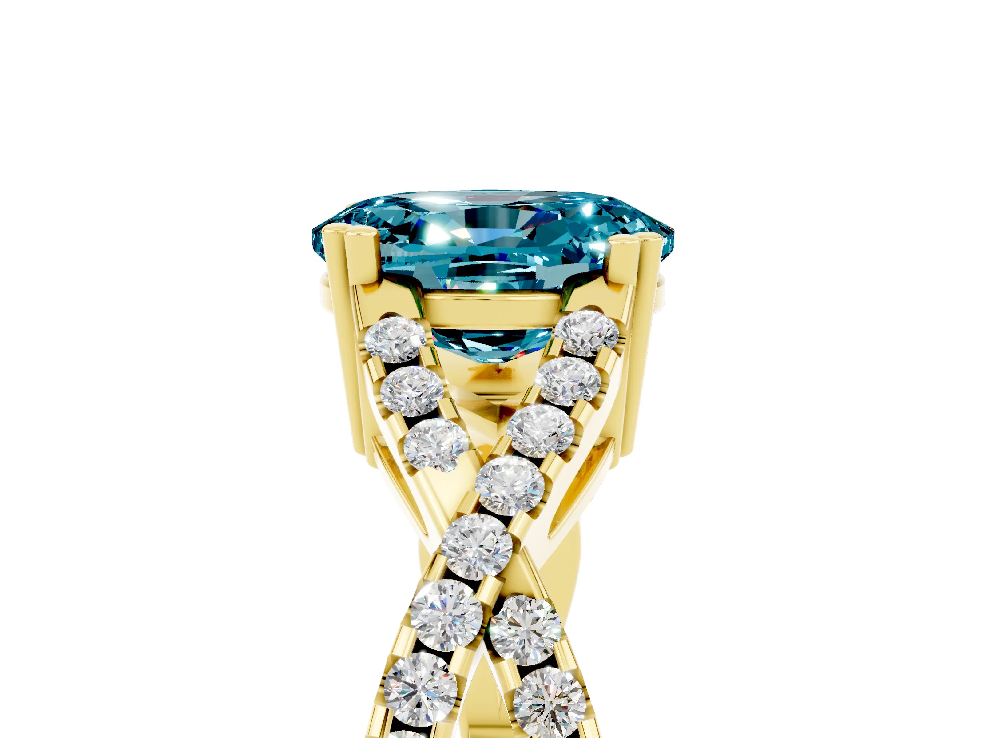 Yellow gold Oval Cut Blue Topaz Solitaire Ring with Four-Prong Setting and Twisted Pavé Band_5
