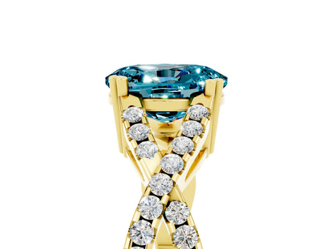 Yellow gold Oval Cut Blue Topaz Solitaire Ring with Four-Prong Setting and Twisted Pavé Band_5